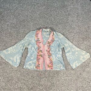VTG Tracy Reese Y2K Silk Printed Top with Flutter Sleeves